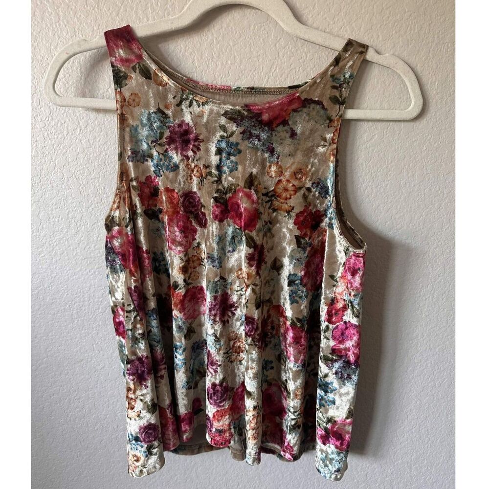 American Eagle Floral Crushed Velvet Open Back Tank Top Size S Whimsigoth Boho